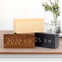 럭키타임 LED 우드 탁상시계 무소음 알람시계, 월넛