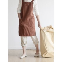 유이미 사계절용 린넨 면 앞치마 66-88 사이즈, 코코아 핑크, 1개