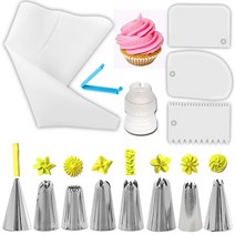 모나카깍지 앙금 플라워 벚꽃 깍지 짤주머니 베이킹 재료 14pcs 케이크 장식 키트 배관 팁 실리콘 과자 장식 가방 노즐 크림 스크레이퍼 커플러 세트 diy 케이크 장식 도구, 하얀
