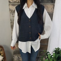 상상그이상 여성용 꽈배기 브이넥 조끼 + 블라우스 세트