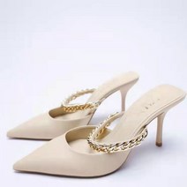 ZARA 신발 체인 스틸레또 하이힐 슬리퍼 화이트 블랙