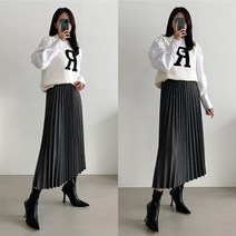 가을 겨울 30-40대 미시 여성 기계 주름 플리츠 기모 모직 정장 오피스룩 롱 스커트