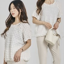 당일발송 메이징 여름 아이스 소매퍼프 사각 패턴 쿨 루즈핏 데일리 편안한 반팔 블라우스