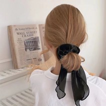 이니엔 쉬폰 롱드롭 리본 스크런치 헤어슈슈 곱창 머리끈