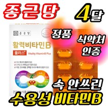 종근당 수용성 활력 비타민 비 B 영양제 속 안쓰린 편한 식약처 인증 판토텐산 비오틴 엽산 나이아신 플러스 프리미엄 고농축 vitamin 식약청 인정 청소년 온가족 직장인 맥스, 60정x2박스 4개월