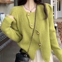 [랜덤플레이] 어깨 퍼프 지그재그 버튼 트임 가디건