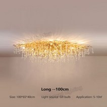북유럽 LED 크리스탈 샹들리에 골드 럭셔리 조명 샹들리에 침실 다이닝 거실 주방 조명, Long 100cm, Sliver Base, 웜 화이트