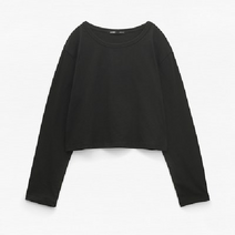 미쏘 여성용 라운드넥 크롭 긴팔 티셔츠