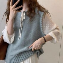 밍크베스트 밍크조끼 스웨터 조끼 여성 달콤한 학생 가을 세련된 통기성 솔리드 프레피 스타일 부드러운 간단한 니트 레저 로파