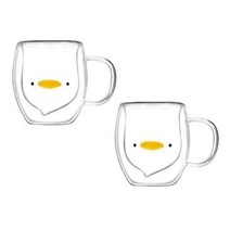 1+1 홈카페 이중 내열 유리 머그컵 손잡이 동물 애니멀 고양이 오리 곰돌이 곰컵[하늘사랑], 2개, 애니멀 머그컵 (오리)