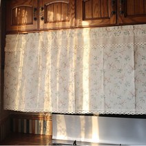 창커튼 반창 차박 유럽 스타일 정원 레이스와 절반 커튼 영국 레트로 꽃 부드러운 코