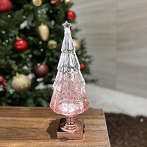 고급 별 트리 오르골 스노우볼 크리스마스워터볼 연말선물 LED 무드등 차박 캠핑 램프, 핑크