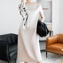4월결혼식하객룩 예복원피스 상견례옷차림 여성 우아한 광택 새틴 드레스 럭셔리 솔리드 오넥 반팔 하라주쿠 사무실 레이디 맥시 드레스와 주머니