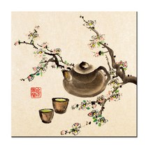 한국화 그림 동양화 민화 액자 수묵 담채화 캔버스 인테리어, 27.자두꽃과 다기