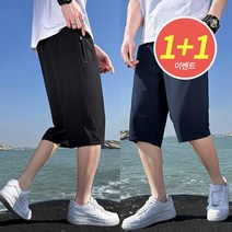 1+1 여름 아이스 쿨 남자 허리 밴딩 7부 반바지 남성 농구 헬스 트레이닝 운동 바지