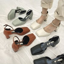 6cm 청키굽 스퀘어 스트랩힐 메리제인 통굽힐 펌프스