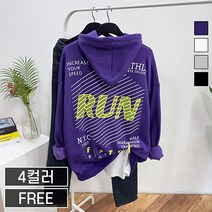 바이코드 HOO 겨울 오버핏 기모 스포티 런 네온 프린팅 후드티셔츠(4컬러)
