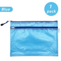 A4 투명 파일 저장 가방 더블 레이어 필통 PVC 방수 지퍼 사무실 문구, 블루 1팩