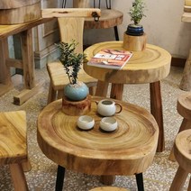 통나무 커피 테이블 원목탁자 우드판 다과테이블 700, 50-59CM높이변경가능(연철다리)
