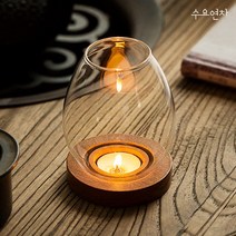 수요연차 유리 호롱 티라이트 홀더 우드 캔들 촛대 (티라이트1개 증정), 티라이트 홀더 - 호롱