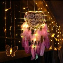 드림캐쳐 집들이선물 인테리어 소품 생일 마크라메 감성캠핑 벽 아이방꾸미기 1 pc 꼰 dreamcatcher led 빛 심장 모양의 수제 깃털 자동차 창 장식 장식, 분홍색