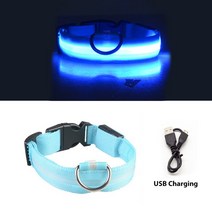 인식표 네임텍 강아지등록 반려동물칩 개 목걸이 목줄 용품 고양이 USB 충전 Chien 분실 방지자동차 사고 방지 Luminoso 안전 버튼 배터리 LED 물건, [05] XL NECK 42-56 CM, [04] Blue USB