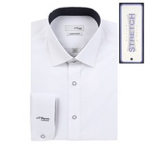듀퐁셔츠 SE3SM22LS933SWH 컴포터블 라인 스트레치 화이트 솔리드 카라 배색 소매 로고 슬림핏 스판 셔츠