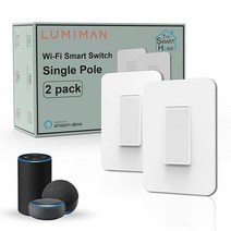 LUMIMAN 스마트 Wi-Fi 조명 스위치 알렉사 및 구글 홈 어시스턴트와 호환 리모컨 타이머 뉴트럴 와이어 필요 싱글 폴 ETL 등록 2팩