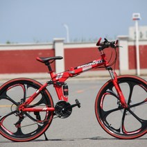 BeGasso 26 인치 접이식 자전거 가변 속도 충격 흡수 오일 디스크 브레이크 산악용, 24 인치cm, 빨간 6 칼 마그네슘 합금 바퀴 + 27 단