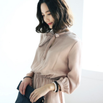 오너클랜 넥리본 긴팔 로맨틱 원피스