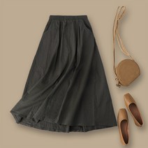 여성 린넨 스커트 데일리 밴딩 심플 무지 빈티지 오버핏 여자 면마 치마 linen skirt XK0136