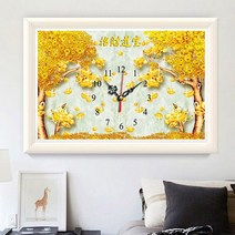 푸아이 3D 보석십자수 돈나무 시계 40x60 DIY 거실 사무실 집들이 개업선물 인테리어 소품(사이즈 7종)+행운십자수(30x30)PW683, 1세트, 47x70cm