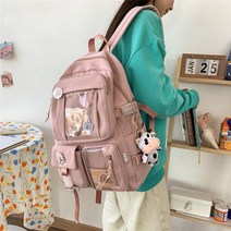 백팩 학생 귀여운 하라주쿠 일본식 미적 멀티 포켓 학교 가방 펜던트 노트북 책 팩