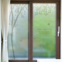 바보사랑 ph300 나뭇잎이흩날리는자작나무숲 유리문시트지.꾸밈, B타입-새