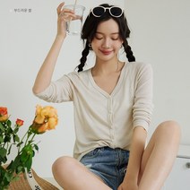 SHANHEHUA봄 브이넥 니트 솔리드 긴팔 텐셀 가디건 슬림핏