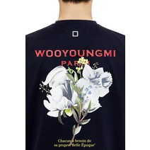 WOOYOUNGMI 탑 티 변색 꽃 프린트 WYM 코튼 반팔 티셔츠커플 라운드 넥 의류 유니 스트리트웨어 셔츠