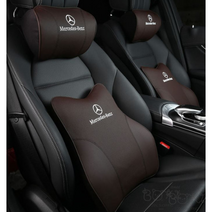 차량용 벤츠로고 새들브라운 블랙 운전석등받이 의자허리받침 목쿠션, 브라운 등받이