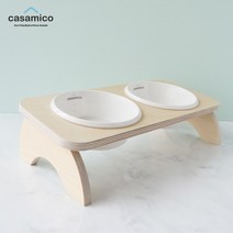 까사미코 고양이 강아지 원목 밥그릇세트(도자기 그릇포함), 2구 기본세트