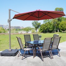 썬빌라 메쉬의자 코스트코 아웃도어 휴양지 썬베드 야외 의자 홈 레저 등받이 안락 의자 야외 밀크티 숍 방수 야외 안뜰 테이블과 의자 우산 조합, 하이백 의자 6개   직사각형 테이블 150개   로마