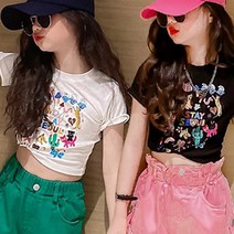 미다키즈 칼라 애니 나염티 고학년옷 주니어 초등여아티셔츠 아동 어린이 키즈반팔 여름 라운드