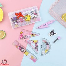 산리오 자 시나모롤 각도기 쿠로미 직각자 471785 Sanrio-눈금자 및 나침반 세트 멜로디 학생 문구 리필 지우개 학교 사무용품 시험 그리기 도구 플라스틱 7 개/세