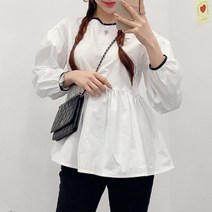 퍼니걸스 1871 랍빠 배색 뒷 리본 블라우스 여성의류