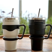 1+1 대용량 900ml 손잡이 스텐 빨대 텀블러, 화이트 + 화이트