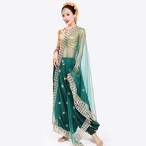 인도전통의상 인도옷스타일인도 Saree 와이드 레그 팬츠 무대 공연 의상 밸리 댄스 정장 오리엔탈 클래식, 02 Green 3PCS_04 L