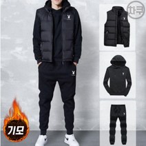 차쿠 남자 겨울 기모 트레이닝복 맨투맨 패딩조끼 상하바지3종세트