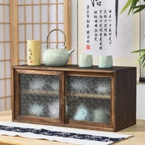 일본식 앤틱 원목 빈티지 그릇장 주방 수납장 그릇장식장 홈카페, 탄 오동나무 XL(유리무늬3호)