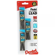 Pentel 슈퍼 하이 폴리머 샤프심 리필0.7mm 미디엄 HB 90개C27BPHB3K6 USA 미국