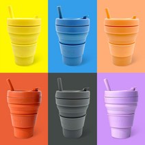 와글 접이식텀블러 실리콘 473ml 그란데 사이즈 휴대용 친환경빨대컵 머그컵, 블랙