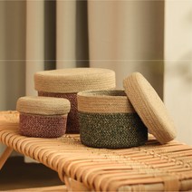 [GONGGI] 주트 원형바스켓, L, 그린&베이지