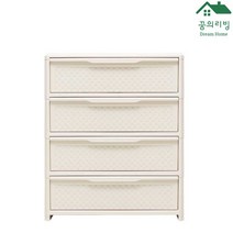 꿈의리빙 라탄 플라스틱 서랍장 3단 4단 5단 수납장, 아이보리 4단 와이드 서랍장